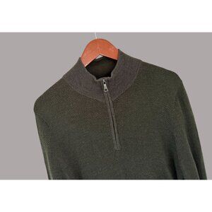 Brooks Brothers Olive Green Merino Wool Half-Zip Sweater M